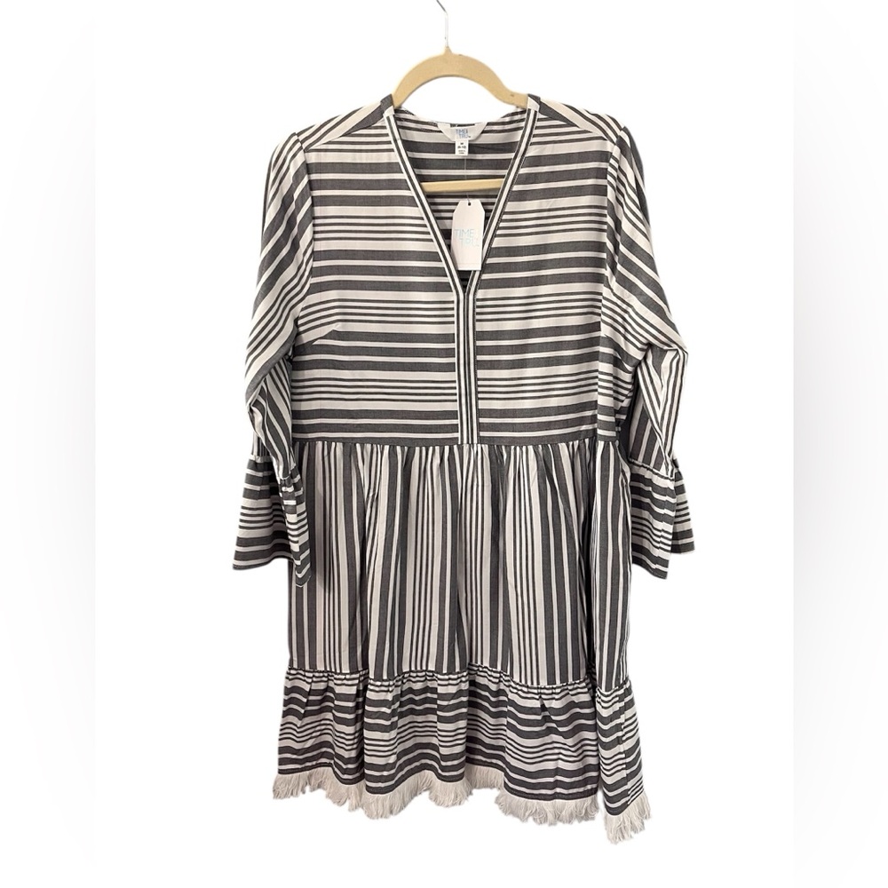 Time and Tru A-line Fringe Long Sleeve Dress in Dark Navy and White Size M NWT - Picture 2 of 9